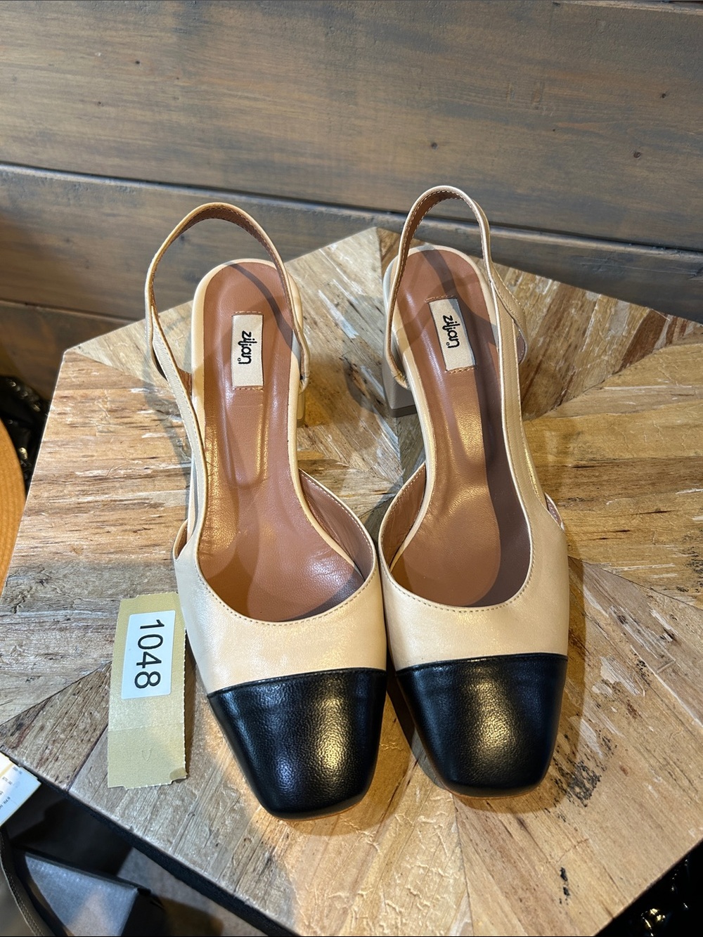Two-Tone Slingback Pumps in Cream and Black